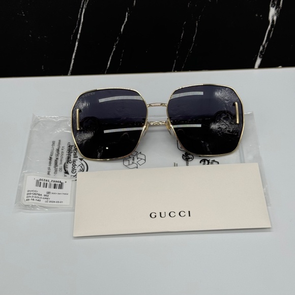 NEW GG1207SA 002 GUCCI GOLD GREY SQUARE WOMEN GUCCI SUNGLASSES - Picture 15 of 16
